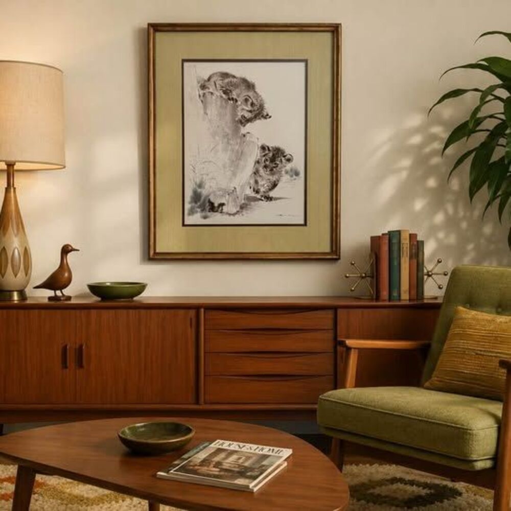 MCM "Lion Cubs with Lizard" (1967) Signed Lithograph by British Artist Ralph Tho